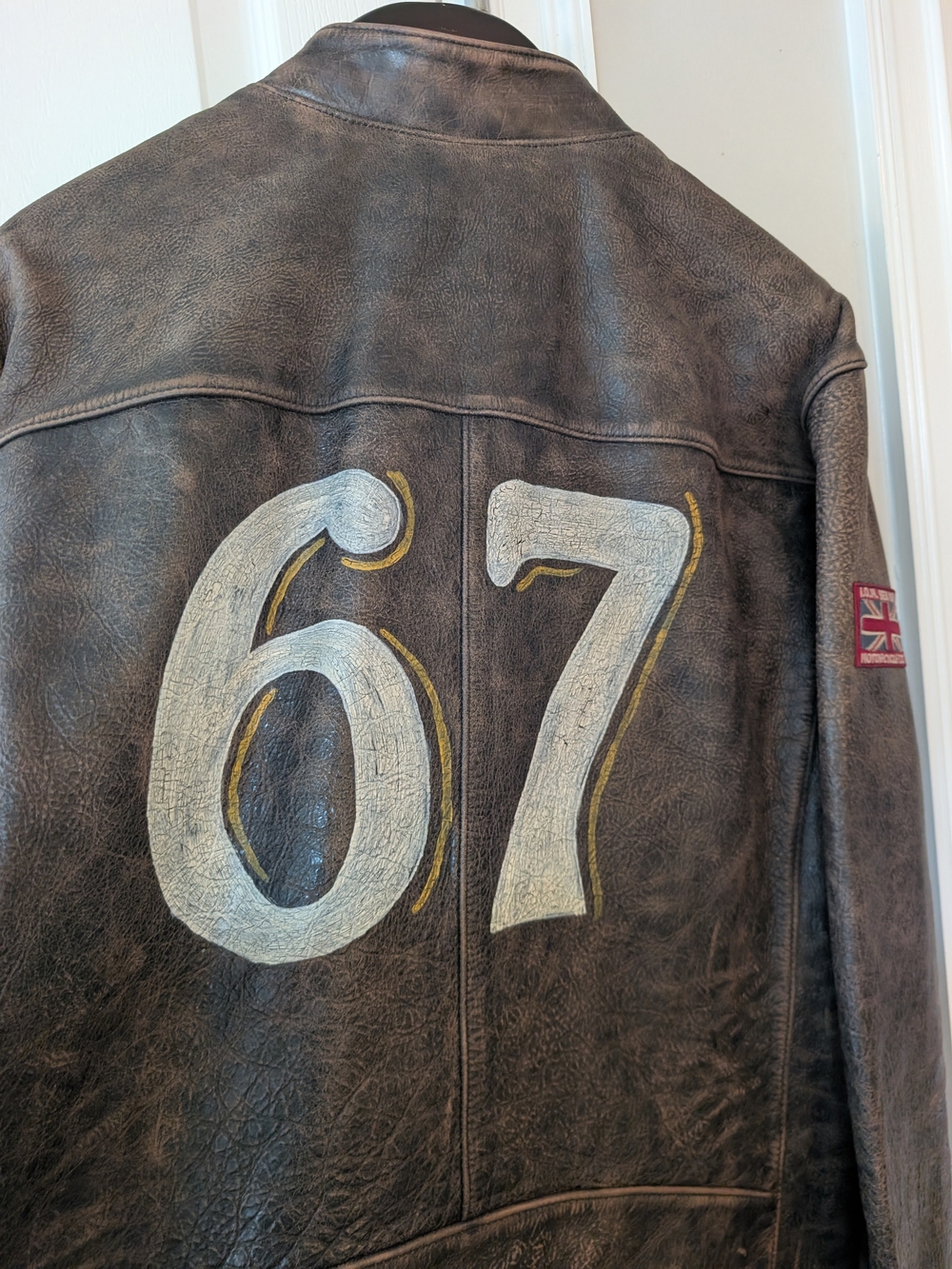 Ralph Lauren Vintage Men's Hand Painted Brown Distressed Leather Rider Jacket - Picture 10 of 16